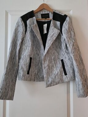 Banana Republic Tweed Open Front Blazer Jacket Womens 14 Nwt Preppy Goth Chic